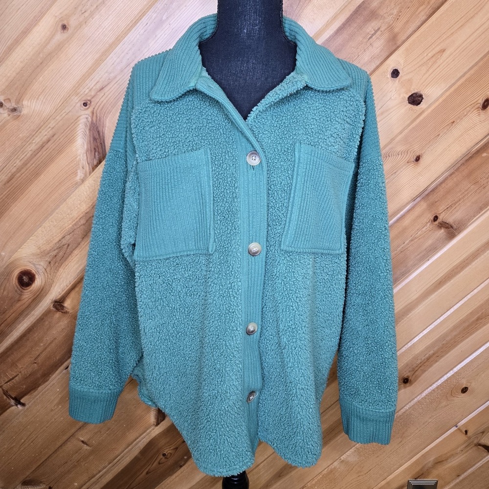 American Eagle Oversized Fleece Sherpa Jacket Womens Size Small Shacket‎ Green